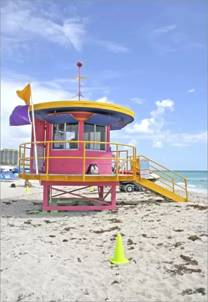 Colorful lifeguard stand modern art deco architecture, Miami Beach Florida