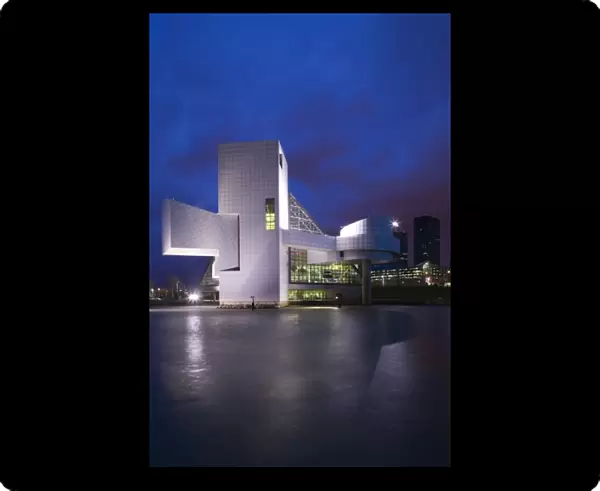 USA, Ohio, Cleveland: Rock & Roll Hall of Fame & Museum  /  Evening