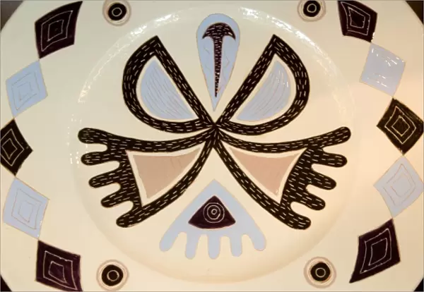 French Polynesia, Society Islands. Polynesian designs on a ceramic plate