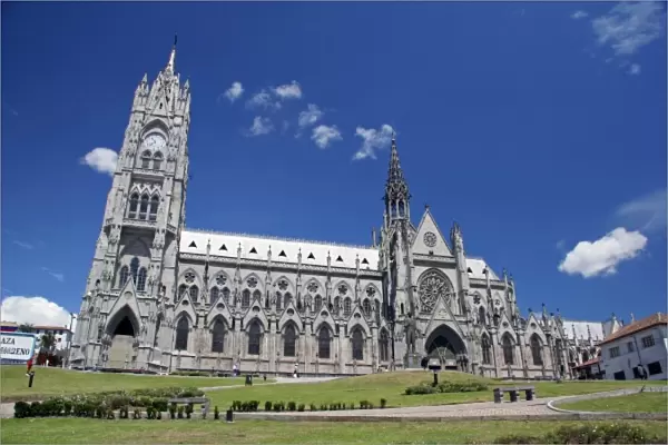 South America, Ecuador, Quito. The Basilica del Voto Nacional, a neo-gothic basilica in Quito