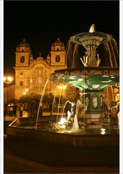 Peru, Cusco. The Plaza de Armas, the central square of colonial Cusco, a UNESCO World Heritage Site