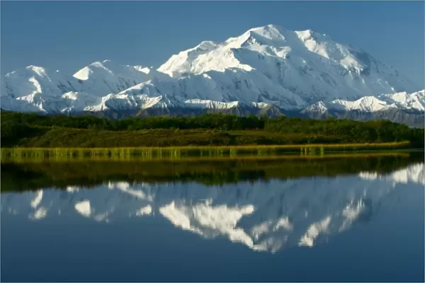 Enormous Denali  /  Mt. McKinley and its mirror image in Reflection Pond. At over 20