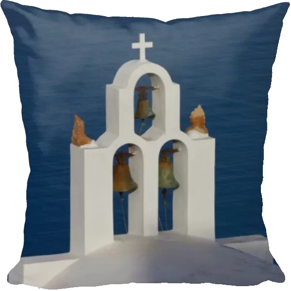 Greece, Santorini. Bell tower and church in neighborhood of Imerovigli