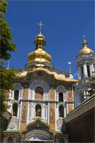 Beautiful entrance cathedral dome of the famous Trinity Over the Gate Church in Kiev