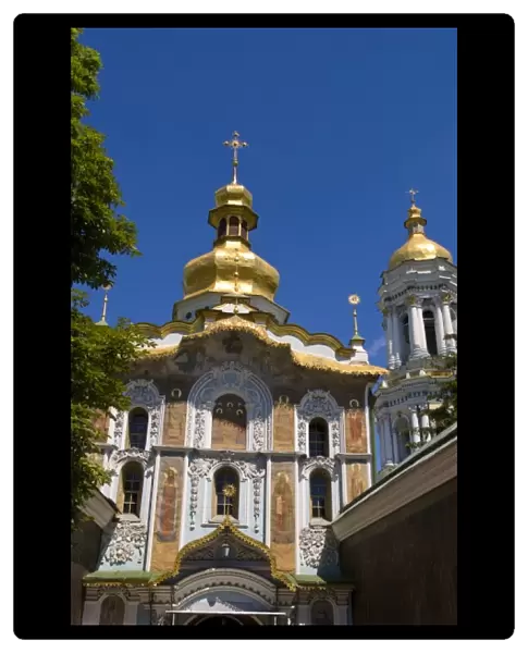 Beautiful entrance cathedral dome of the famous Trinity Over the Gate Church in Kiev