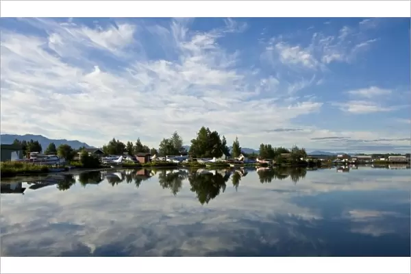 Calm morning at Lake Hood, near Anchorage, Alaska, the largest seaplane base in the world