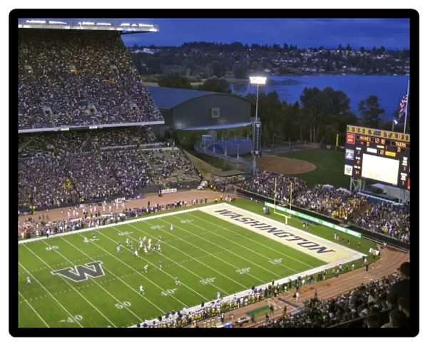 University of Washington plays LSU in night college football game in Seattle, WA, USA