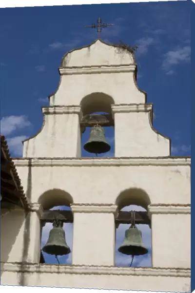 USA, California, Mission San Juan Bautista, built 1797, view of belltower, largest California Mission