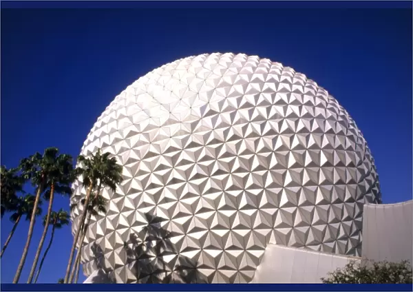 Close up of globe ball in Epcot Center of Walt Disney World in Orlando, Florida