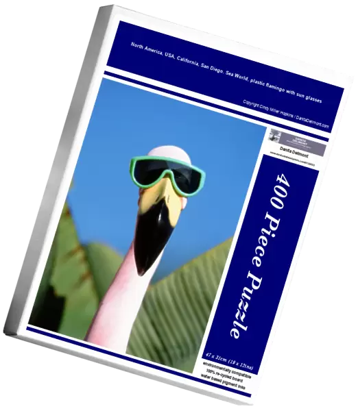 North America, USA, California, San Diego. Sea World, plastic flamingo with sun glasses
