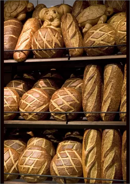 A rack of sourdough bread at the San Francisco airport