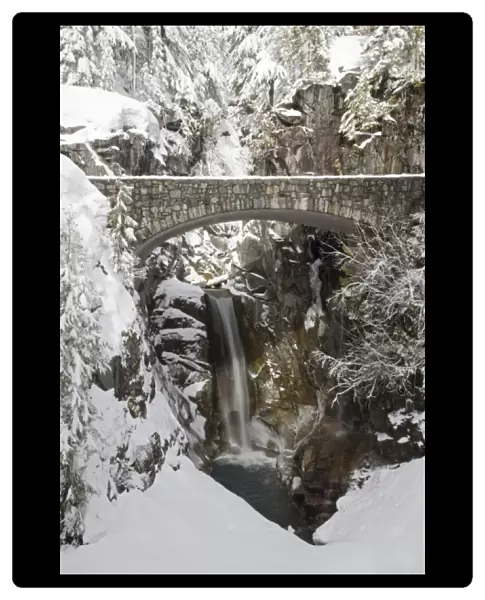 WA, Mt. Rainier National Park, Christine Falls, and stone bridge
