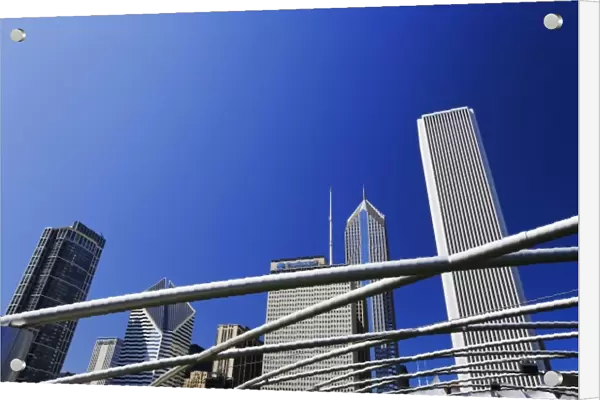USA, Illinois, Chicago. Metal pipes over Great Lawn of Jay Pritzker Pavilion