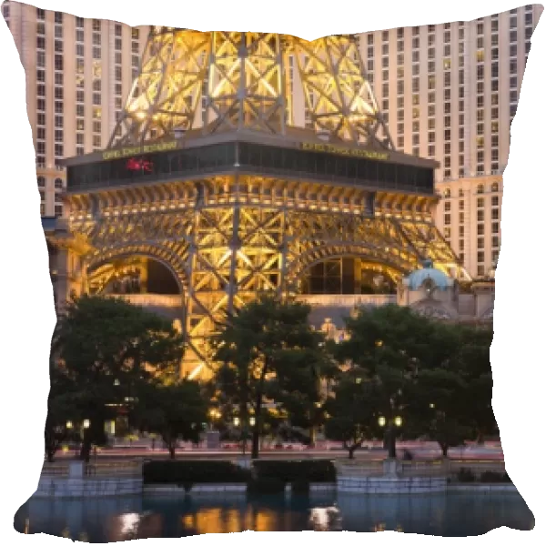USA, Nevada, Las Vegas. Paris Las Vegas hotel and Casino along The Strip, evening