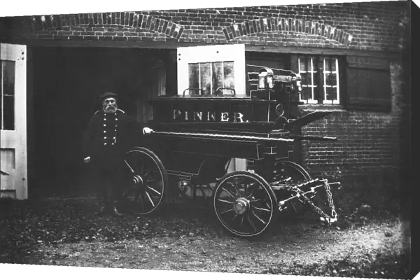 George Beaumont with manual fire engine, Pinner