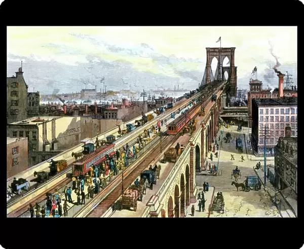 Busy Brooklyn Bridge the year it opened, 1883