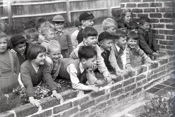 Boys and girls at Lancastrian Infant School, Chichester, May 1956