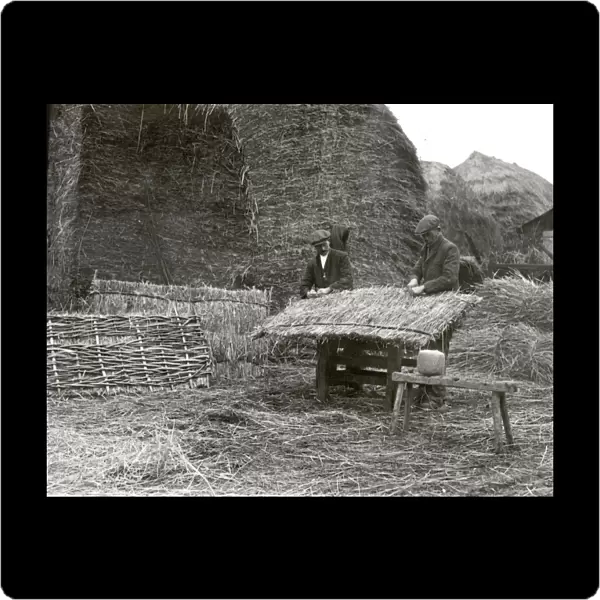 Thatching hurdles for a lambing fold, February 1934