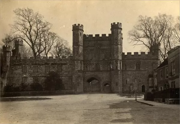 The Abbey Gate and surrounding buildings at Battle, 1 May 1890
