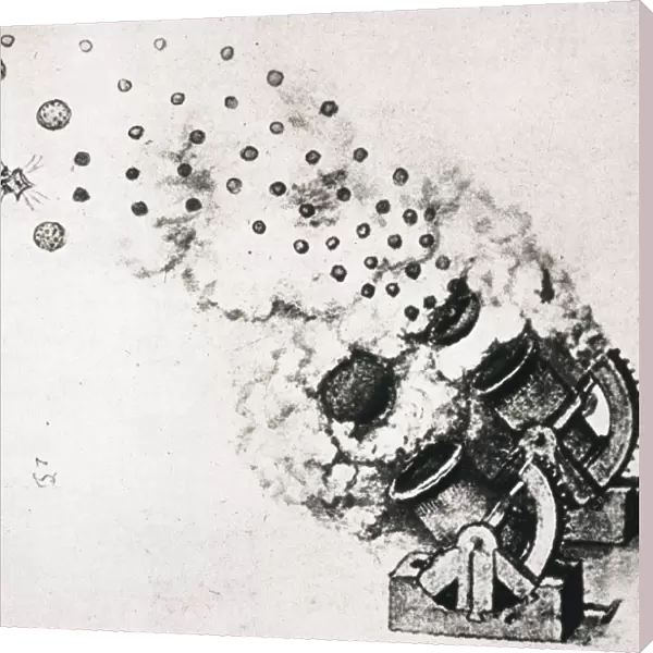 Detail of design by Leonardo da Vinci for cannon with exploding projectiles