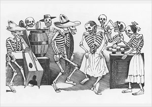 Happy Dance and Wild Party of All the Skeletons. Zinc engraving by Jose Guadalupe Posada (1852-1913)