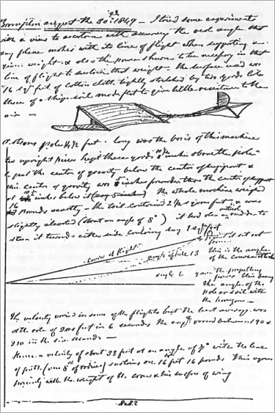 Sir George Cayley (1773-1857). English pioneer of aviation. Cayleys notes and sketches of glider experiments made in the summer of 1849
