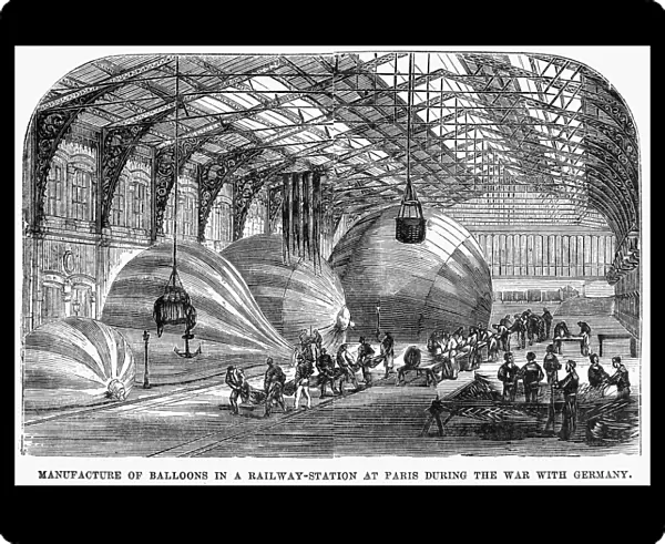 Manufacture of hot air balloons in a railway station in Paris during the Franco-Prussian War, 1870-71