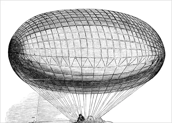 Charles Greens proposed design for a hot air balloon. Wood engraving, American, 1857