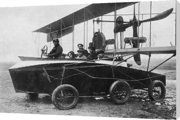 A six-passenger flying machine, the Voisin, which works both in the air and on the water. Photograph, 1912