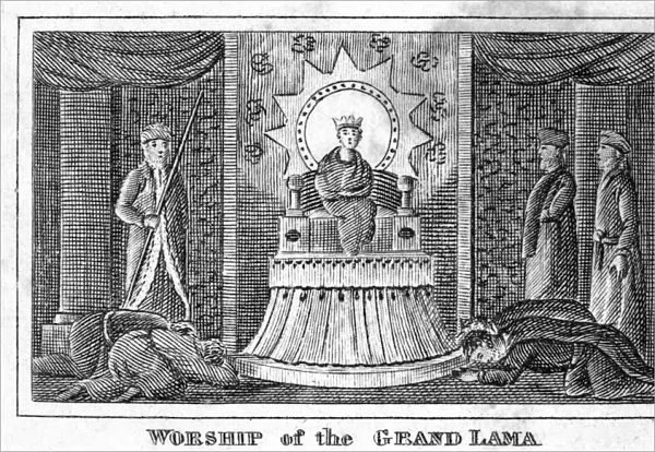 Worship of the Grand Lama. Line engraving, American, 1832