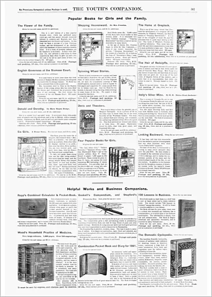 ADVERTISEMENT: BOOKS, 1890. American magazine advertisements for Popular Books for Girls