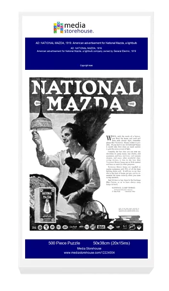 AD: NATIONAL MAZDA, 1919. American advertisement for National Mazda, a lightbulb