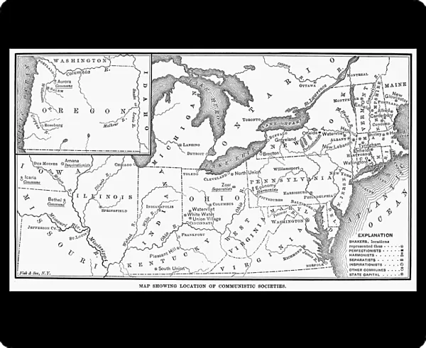 COMMUNAL SOCIETIES MAP. Map showing the locations of American communal societies, 1875