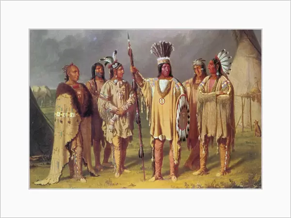 BLACKFOOT CHIEFS, c1848. The Blackfoot chief Big Snake (center) with five subordinate