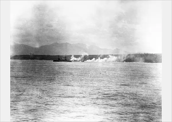 BATTLE OF THE AGUADORES. The armed cruiser, USS New York, bombarding Aguadores