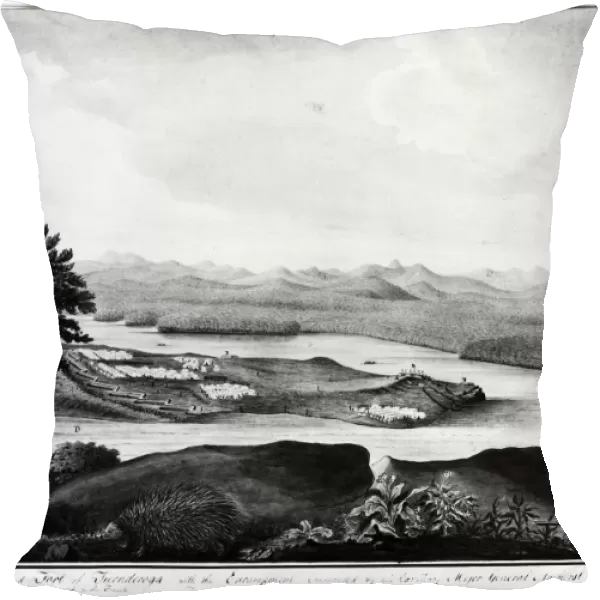 FORT TICONDEROGA, 1759. View of Fort Ticonderoga on Lake Champlain, New York. Watercolor