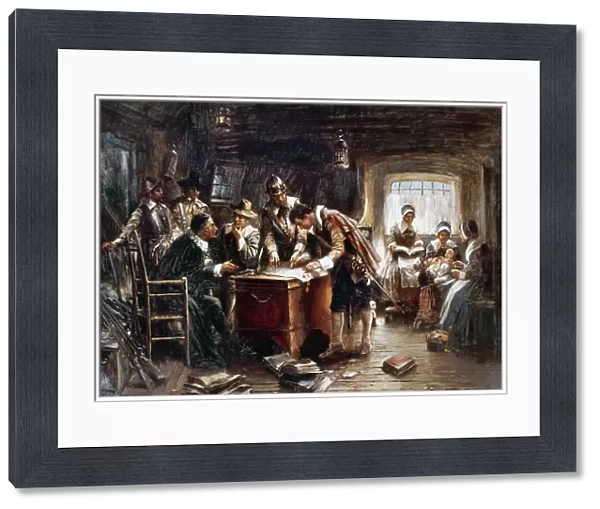 MAYFLOWER: COMPACT, 1620. The pilgrims signing the Compact aboard the Mayflower