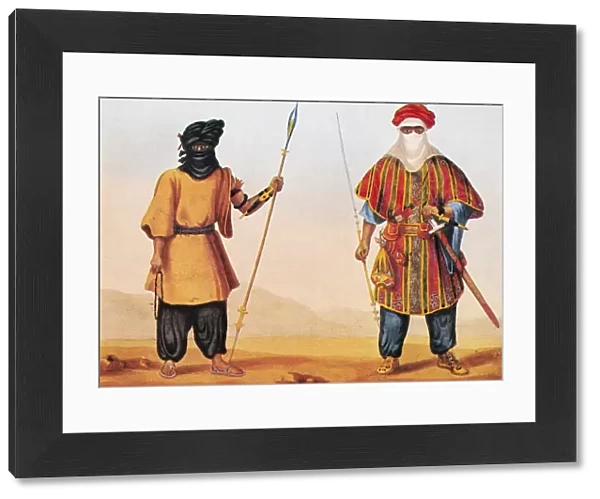 TUAREGS, 1821. Veiled Tuareg nomads in the Sahara