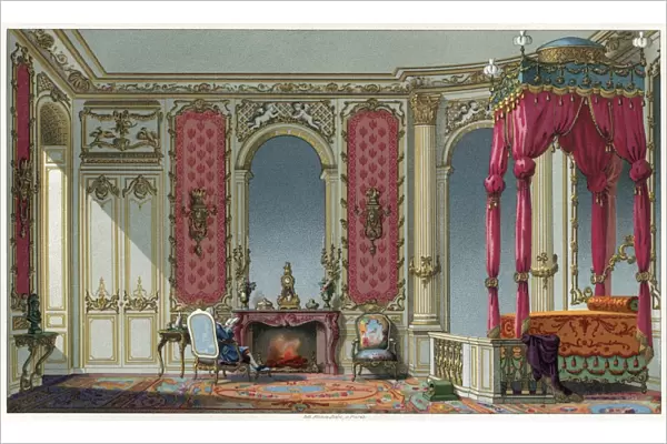 BEDROOM, c1750. A Rococo bedroom in a French home. Lithograph, c1875