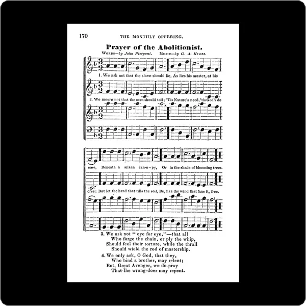 ABOLITIONIST SONG, c1843. Song sheet for Prayer of the Abolitionist by John Pierpont