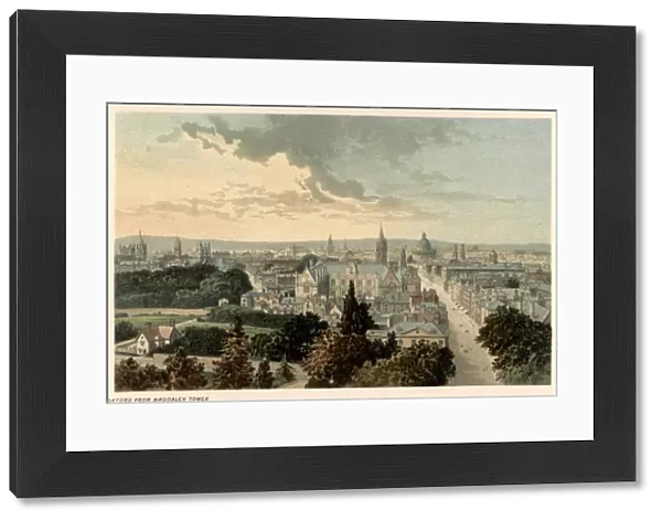 VIEW OF OXFORD. A view of Oxford from Magdalen Tower. Lithograph, c1885