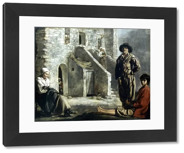 LE NAIN: PEASANT HOME. Peasants Before Their House. Oil on canvas by Louis Le Nain