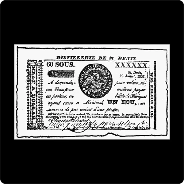 CANADIAN CURRENCY, 1837. Rebellion scrip issued under the name Distillery of St