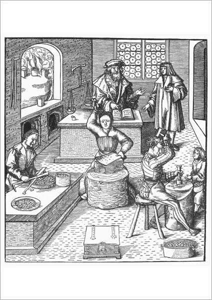 MINTING COINS, c1515. The minting of coins. Woodcut, German, by Hans Burgkmair, c1515