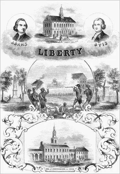 INDEPENDENCE DAY. Commemorative illustration of the 4th of July. Engraving, 1853