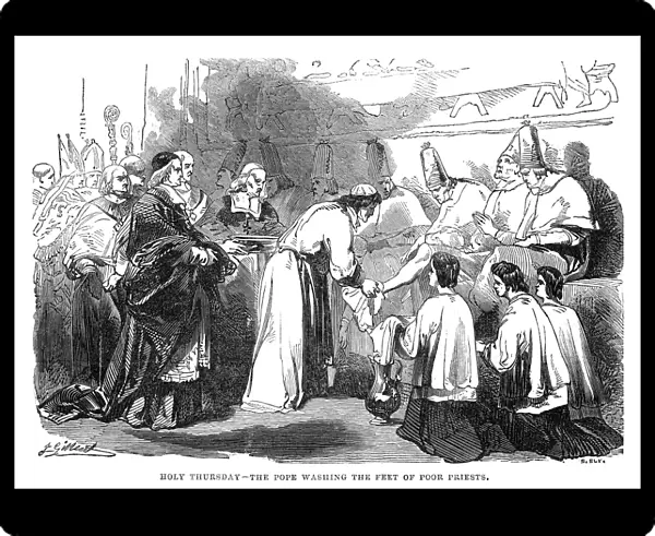 LENT: HOLY THURSDAY, 1844. The Pope washing the feet of poor priests on Holy Thursday in Rome