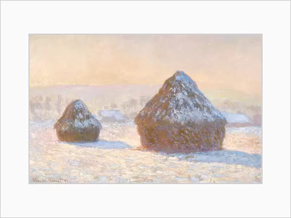 MONET: WHEATSTACKS, 1891. Wheatstacks, Snow Effect, Morning. Oil on canvas, Claude Monet
