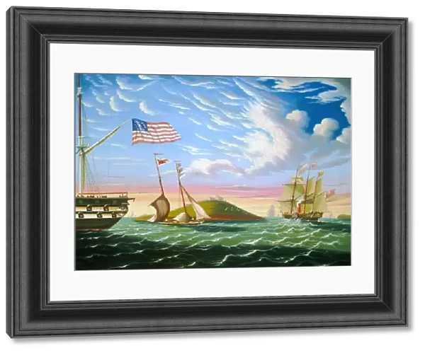 CHAMBERS: BOSTON. Boston Harbor. Oil on canvas by Thomas Chambers, mid-19th century