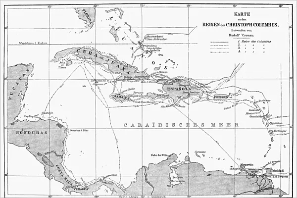 WEST INDIES MAP, c1890. A German Map of Cuba, Jamaica and Hispaniola, c1890