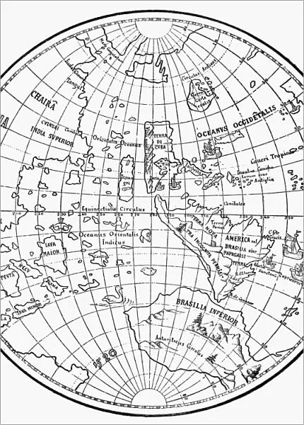 WORLD MAP, 1520. World map, 1520, by the German cartographer Johannes Schoener